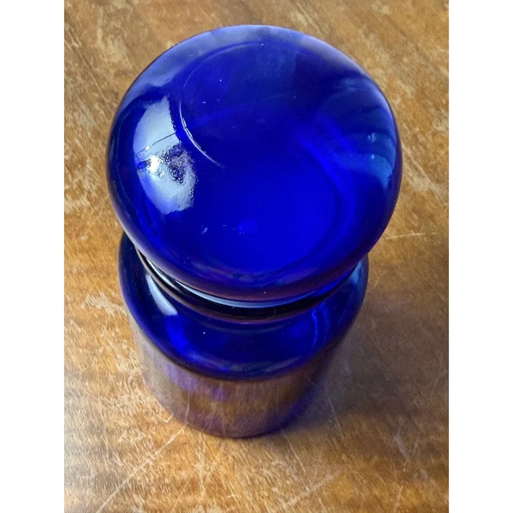 Vintage Glass Apothecary Jar Cobalt Blue Belgium Bubble Top